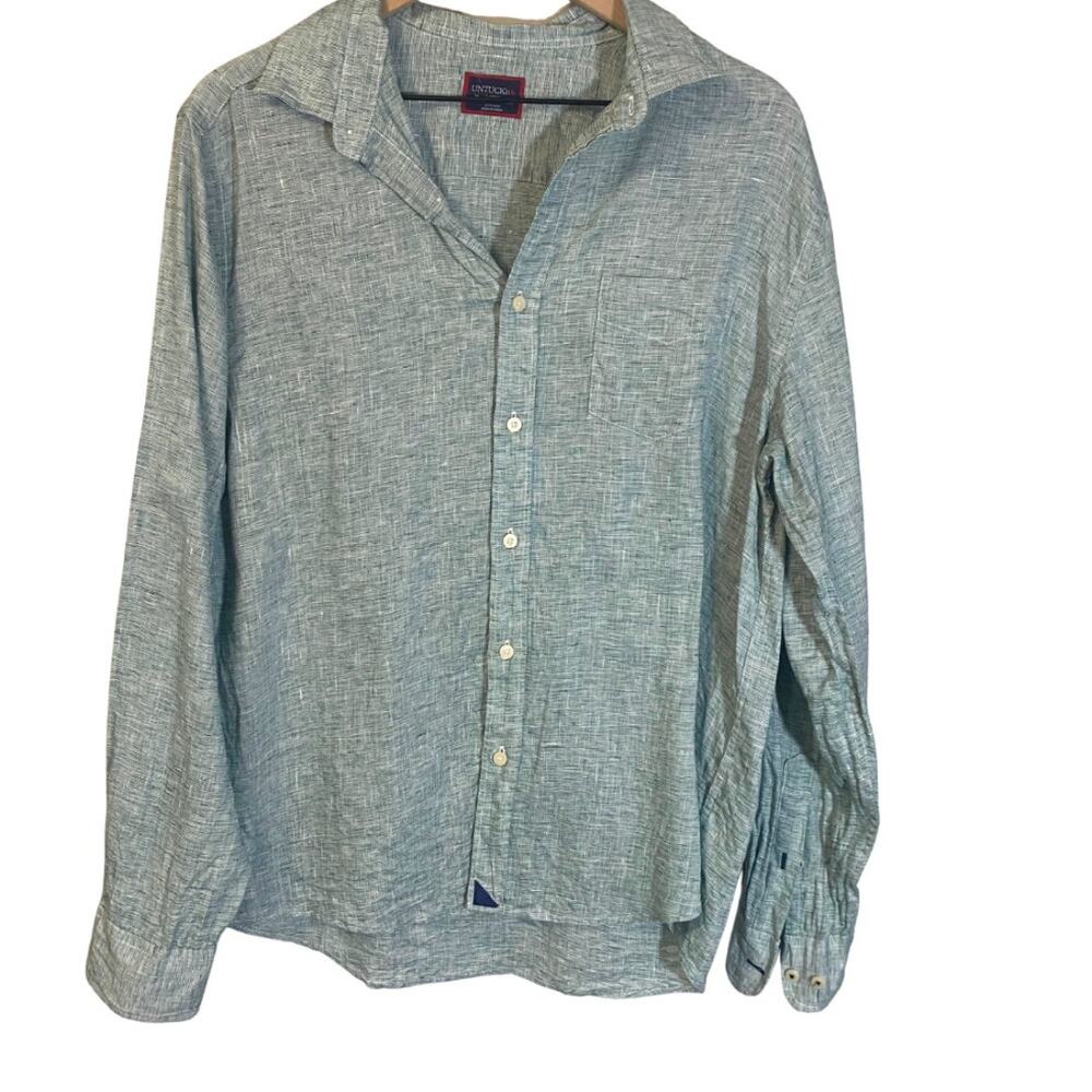 Untuckit Vin Santo Button Down Shirt Light Green 100% Linen Wrinkle Resistant L